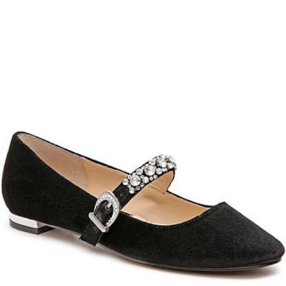 Black Velvet Mary Jane with Faux Diamond Buckles